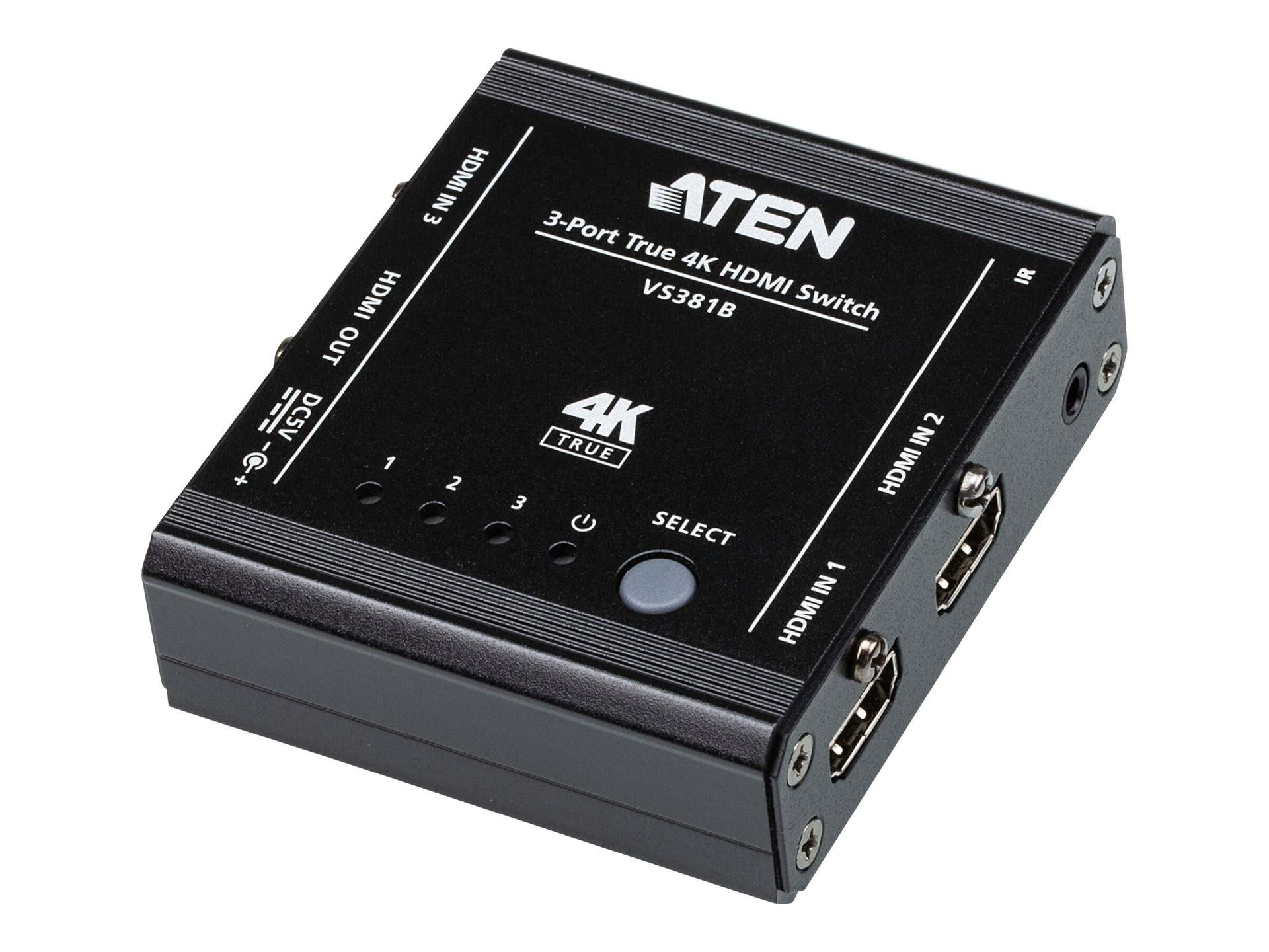 Aten 3-portars äkta 4K HDMI-switch med IR-kontroll och pass-through