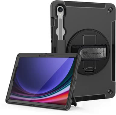 ARMOR-X Rainproof Military Grade Rugged Case With Hand Strap And Kick-stand  Samsung Galaxy Tab S9 Musta