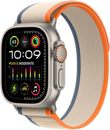 Apple Watch Ultra 2 GPS + Cellular 49mm Titanium Case with Orange/Beige Trail Loop S/M 