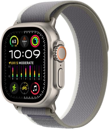 Apple Watch Ultra 2 GPS + Cellular 49mm Titanium Case with Green/Grey Trail Loop S/M 