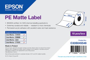 Epson Labels Prem Matte Die-Cut 102 mm x 76 mm – C3500 