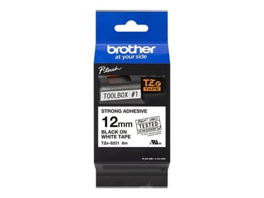 Brother Tape 12mm TZe-S231 Svart/Vit Extra Stark 