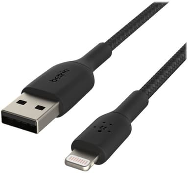 Belkin Lightning Till USB-A Kabel Flätad 1m Svart