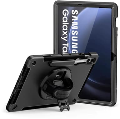 ARMOR-X Rainproof Military Grade Rugged Case With Hand Strap And Kick-stand Galaxy Tab S9 FE+ Musta