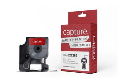 Capture Tape RhinoPRO Permanent Polyester 12mm Black/Transparent 