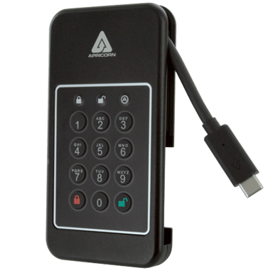 Apricorn AEGIS NVX 500GB SSD Ruggedized Encrypted USB Type-C Musta