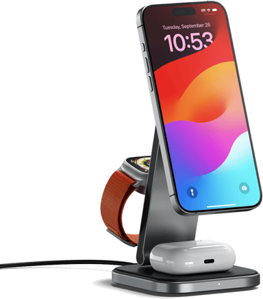 Satechi 3-in-1 Foldable Qi2 Charging Stand Musta