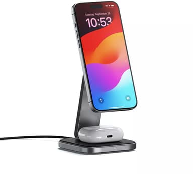Satechi 2-In-1 Foldable Qi2 Wireless Charging Stand Musta