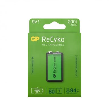 GP Batteri ReCyko 1stk. 9V 200mAh Oppladbart 