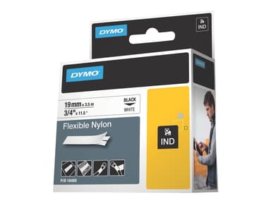 Dymo Tape RhinoPRO Flex Nylon 19mm Svart/Vit 