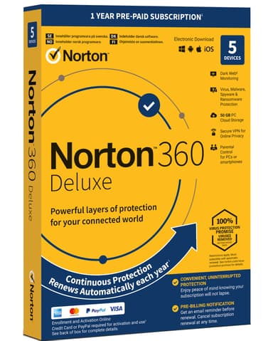 NortonLifeLock Norton 360 Deluxe  5 laitetta 1 vuoden Antivirus 2019 