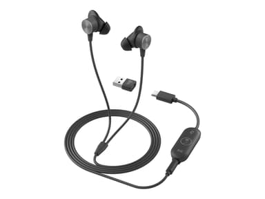 Logitech Zone Wired Earbuds UC - Graphite - USB Headset 3,5 mm kontakt Optimerad för UC Svart