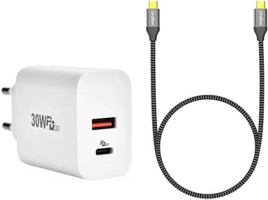 Cirafon Wall Charger 30W USB C + A +Usb 3.1 Type C 1.2M#kit Hvit