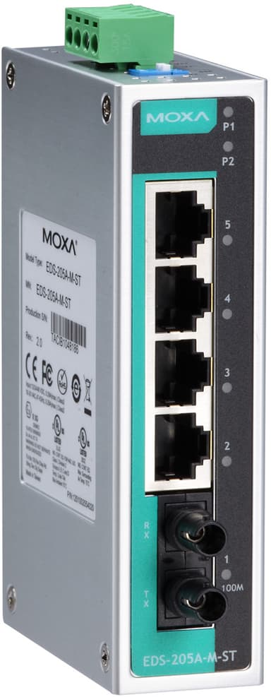 Moxa EDS-205A Industriell Ohanterad 5-Port Switch 