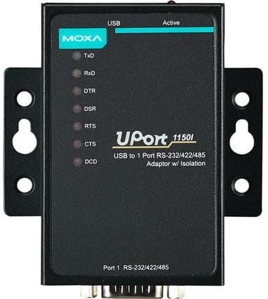 Moxa Uport 1150I 1-porttinen USB-sarjaliikennekeskittimeen USB A-tyyppi DB-9 Hopea