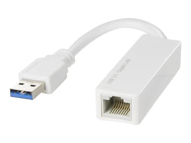 Deltaco USB 3.0 gigabit netværksadapter med internt flashdrev til driveren, hvid 