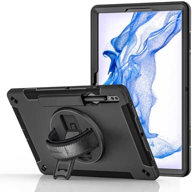 ARMOR-X Rainproof Military Grade Rugged Case With Hand Strap And Kick-stand Samsung Galaxy Tab S8+ Svart