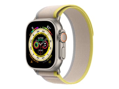 Apple Watch Ultra GPS + Cellular, 49mm Titanium Case with Yellow/Beige Trail Loop - S/M 