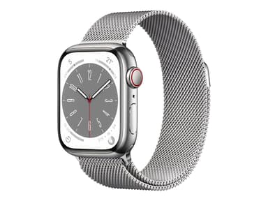 Apple Watch Series 8 GPS + Cellular 41mm Silver Stainless Steel Case with Silver Milanese Loop 