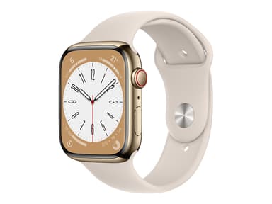 Apple Watch Series 8 GPS + Cellular 45mm Gold Stainless Steel Case with Starlight Sport Band - Regular 