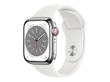 Apple Watch Series 8 GPS + Cellular 41mm Silver Stainless Steel Case with White Sport Band - Regular 