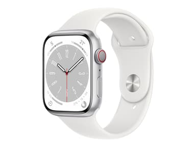 Apple Watch Series 8 GPS + Cellular 45mm Silver Aluminium Case with White Sport Band - Regular 