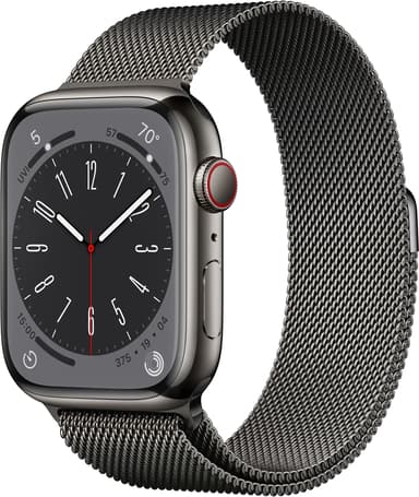 Apple Watch Series 8 GPS + Cellular, 45mm Graphite Stainless Steel Case with Graphite Milanese Loop 
