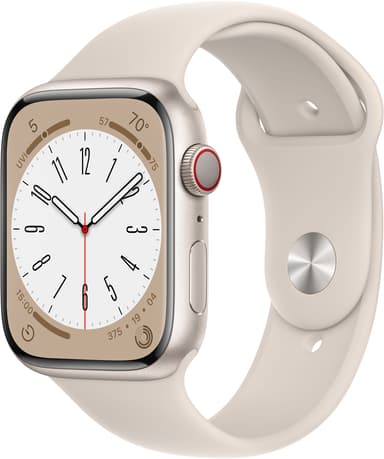 Apple Watch Series 8 GPS + Cellular, 45mm Starlight Aluminium Case with Starlight Sport Band 