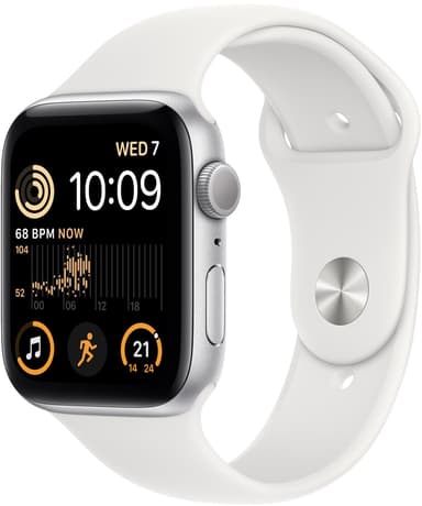 Apple Watch SE GPS 44mm Silver Aluminium Case with White Sport Band 