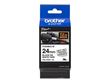 Brother Tape TZE-FX251 24mm Sort/Hvid Flexible 