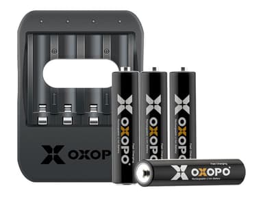 OXOPO Litiumionbatteri 4 x AAA 1 850 mAh, inkl. lader 