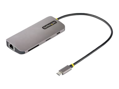 Startech .com USB C Multiport Adapter, 4K 60Hz HDMI Video, 3 Pt 5Gbps USB-A Hub, 100W Power Delivery Pass-Through, GbE, SD/MicroSD, USB Type-C Mini Travel Dock, 12" / 30cm Cable USB-C / Thunderbolt 3 / Thunderbolt 4 Dokkingstasjon 