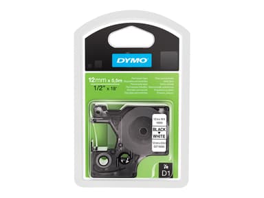 Dymo Tape D1 12mm Sort/Hvid Permanent Polyester 