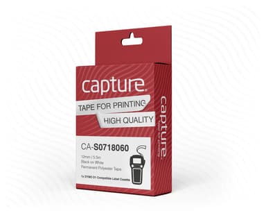 Capture Tape D1 12mm Black/White Permanent Polyester 