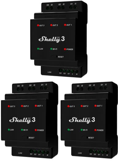 Shelly Pro 3 Three-phase DIN-relay 3-Pack 