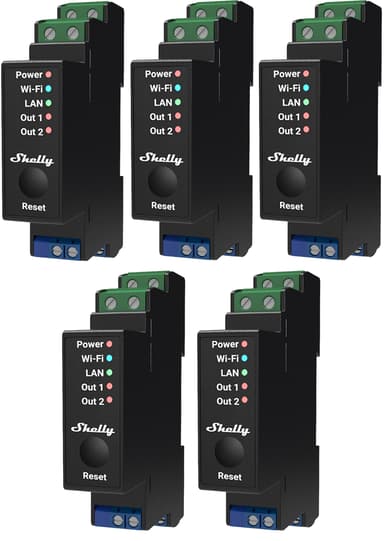 Shelly Pro 2PM DIN WiFi 2-Ch 25A Power Metering Black 5-Pack 