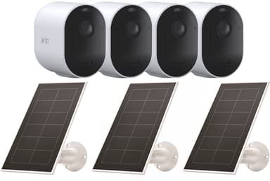 Arlo Pro 5 Wire-Free Spotlight Camera White 4-Pack + Solcellsladdare 3-Pack 