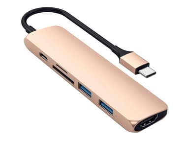 Satechi Slim USB-C MP Adap V2 HDMI USB 3.0 Cardreader Gold USB-C Telakointiasema