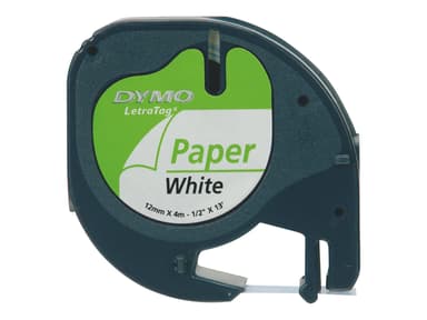 Dymo Tape LetraTag 12mm Paper Sort/Hvid 