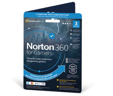 NortonLifeLock Norton 360 For Gamers 50GB Nordic 1-User 3-Devices 1 year Box 12kuukausi/kuukautta