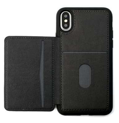 Cirafon Genuine Leather Flip Wallet iPhone X; iPhone Xs Musta