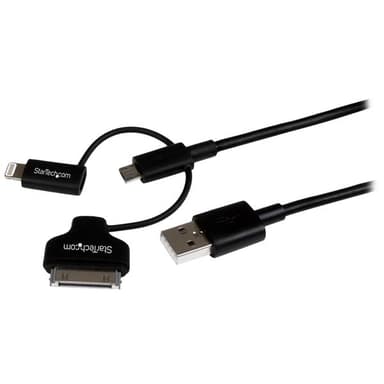 Startech 1m Black Lightning or 30-pin Dock or Micro USB to USB Cable 1m 5 pin Micro-USB Type B Apple Dock -liitin Apple Lightning Uros 4 nastan USB- A Uros