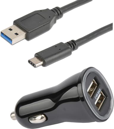 Cirafon Autolaturi + 1M USB-C- kaapeli Musta 1m