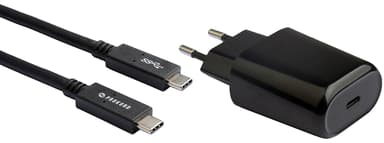 Cirafon Nätadapter 1xUSB-C 18W Pd3.0/Qc4  + Kabel USB-C 1.3M Svart 