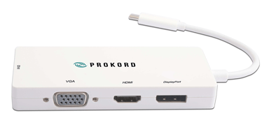 Prokord USB-C 4-In-1 VGA/DVI/HDMI/DP 4K Adapter USB-C Hane DVI-D DisplayPort HDMI VGA Hona Vit 