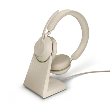 Jabra Evolve2 65 UC with Stand Kuuloke + mikrofoni USB-A Bluetooth-sovittimen kautta Optimoitu UC:lle Stereo Beige