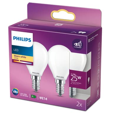 Philips LED E14 Klot Frost 2.2W 2-Pack 