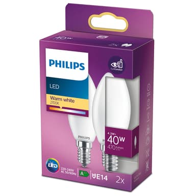 Philips LED E14 Kynttilä Frost 2.2W 470Lm 2-Pakkaus 