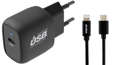 Cirafon Power Delivery 20 + USB-C To Lightning 1m Musta