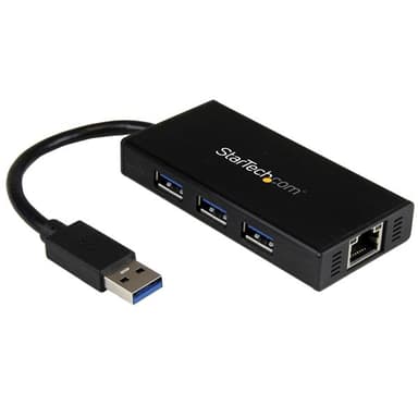 Startech 3 Port Portable USB 3.0 Hub with Gigabit Ethernet Adapter NIC USB Hub 